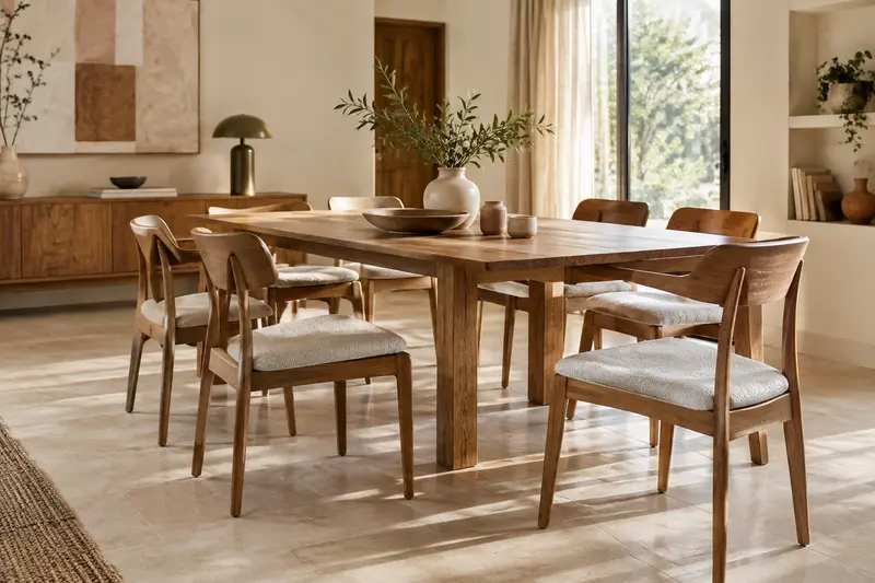 Chaises de salle à manger en bois disposées autour d’une table