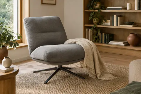Fauteuil pivotant gris CASARIA Aberdeen à dossier réglable, présenté dans un intérieur chaleureux